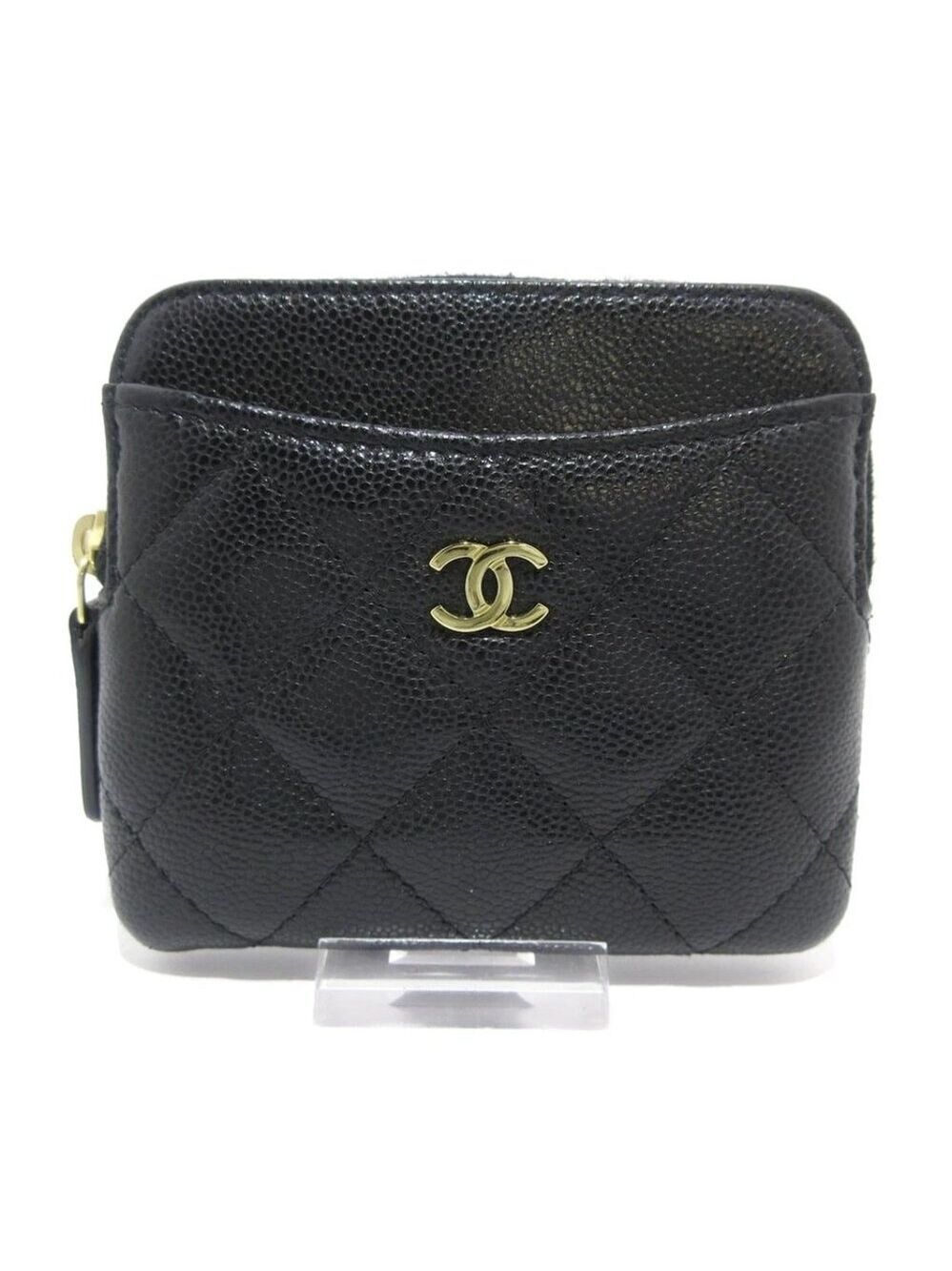 CHANEL Matelasse Black Calfskin Coin Case Gold hardware 607-051525